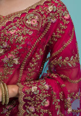 Rani Pink Zariwork Net Saree