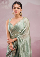 Sea Green Mirrorwork Georgette Saree