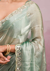 Sea Green Mirrorwork Georgette Saree