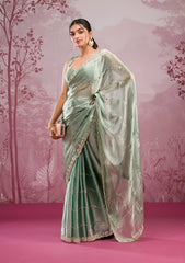 Sea Green Mirrorwork Georgette Saree