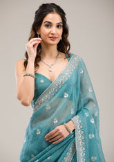 Sea Green Zariwork Tissue Saree