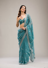 Sea Green Zariwork Tissue Saree