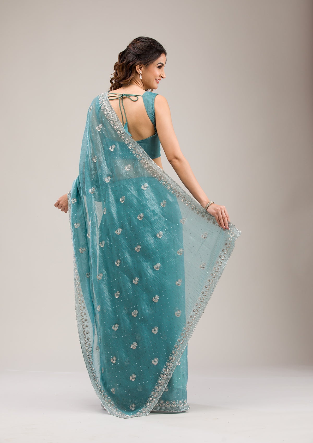 Sea Green Zariwork Tissue Saree