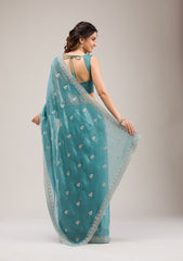 Sea Green Zariwork Tissue Saree