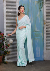 Sky Blue Sequins Georgette Designer Saree