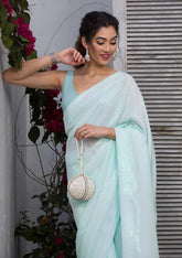 Sky Blue Sequins Georgette Designer Saree