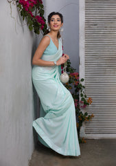 Sky Blue Sequins Georgette Designer Saree
