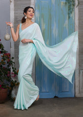 Sky Blue Sequins Georgette Designer Saree