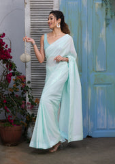 Sky Blue Sequins Georgette Designer Saree