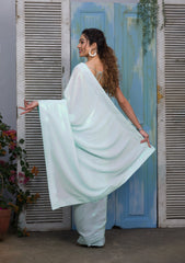 Sky Blue Sequins Georgette Designer Saree