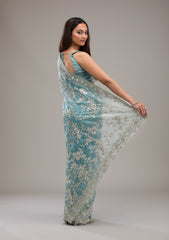 Turquoise Blue Zariwork Tissue Saree