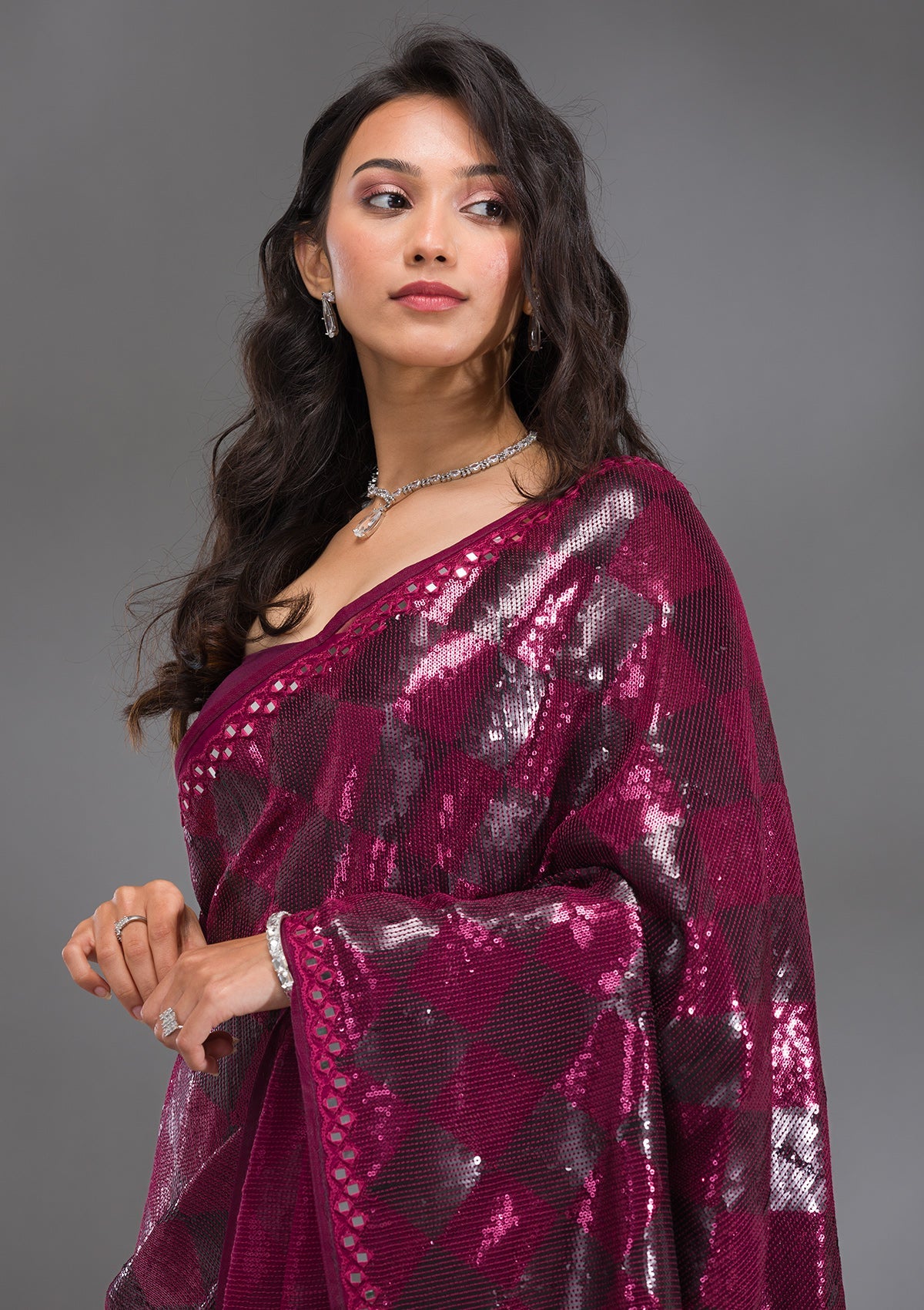 Wine Sequins Georgette Saree