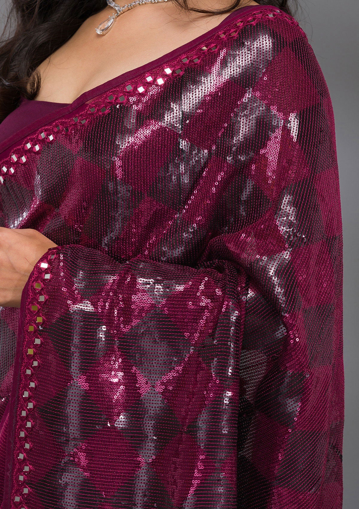 Wine Sequins Georgette Saree