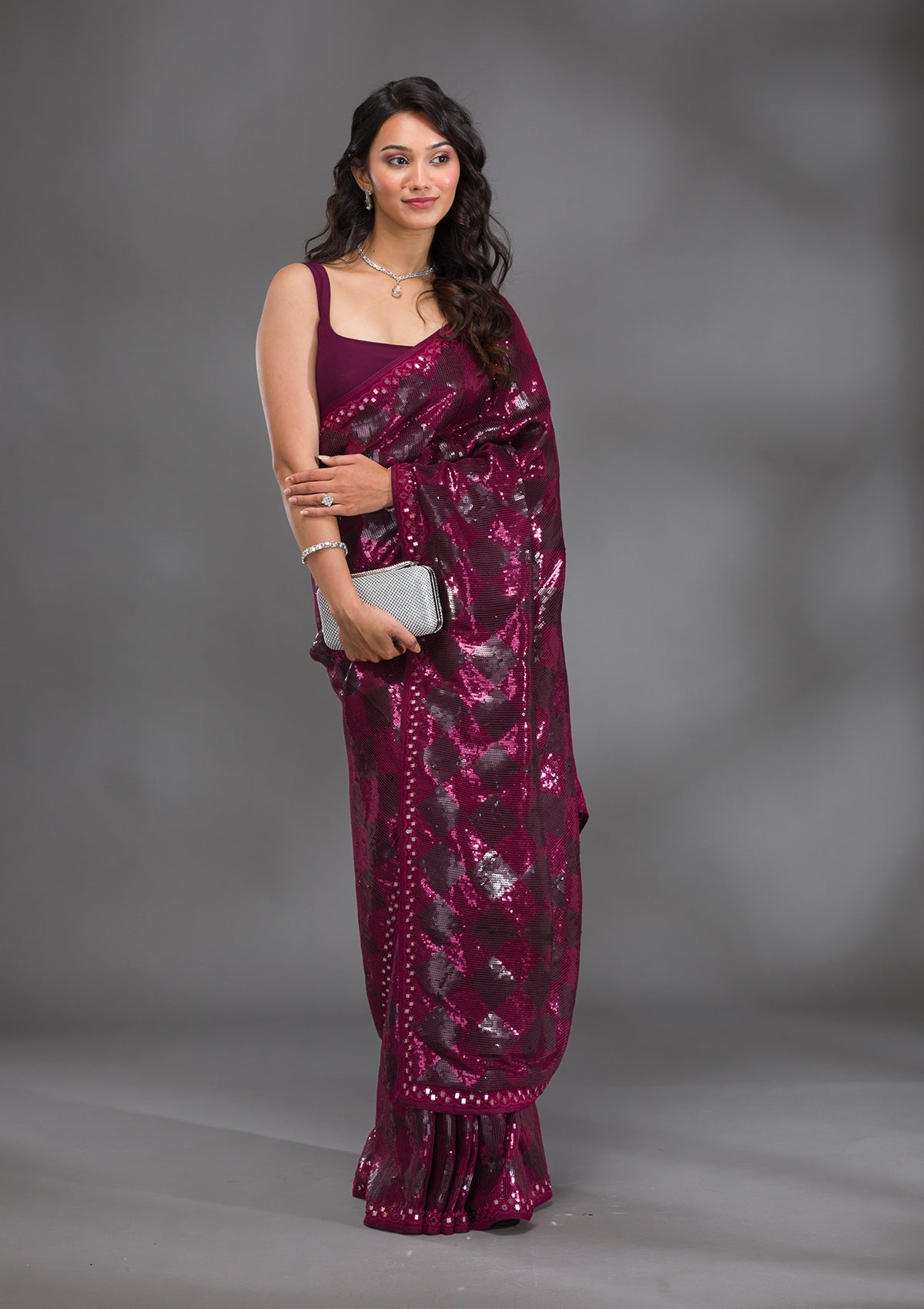 Wine Sequins Georgette Saree