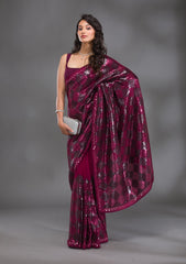 Wine Sequins Georgette Saree