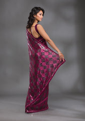 Wine Sequins Georgette Saree