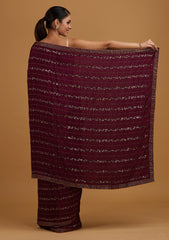 Wine Swarovski Semi Crepe Designer Saree