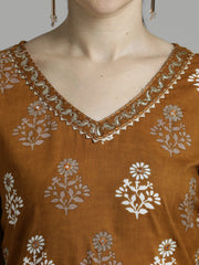 Brown Ethnic Motif Printed Pure Cotton Suit Set