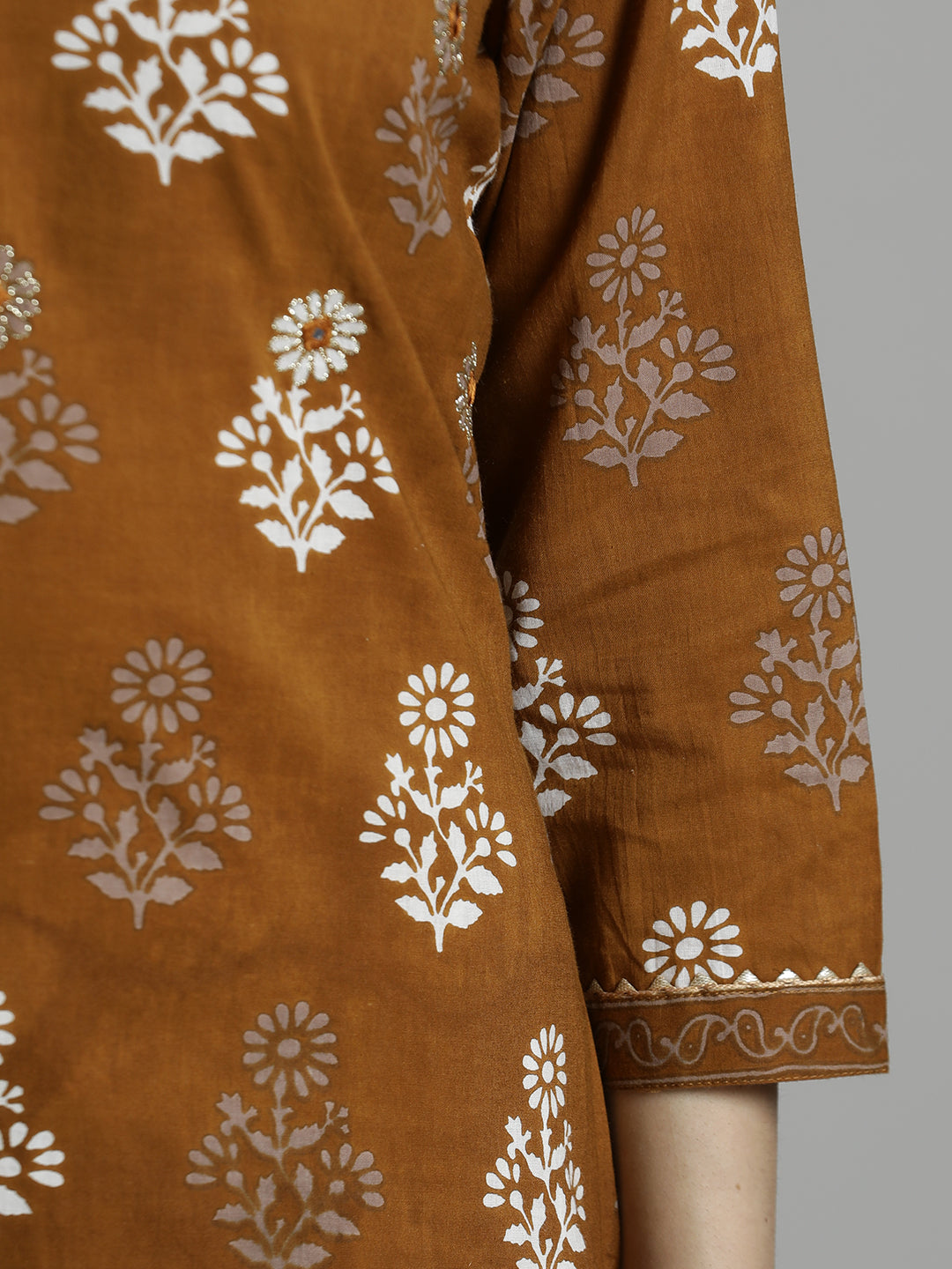 Brown Ethnic Motif Printed Pure Cotton Suit Set