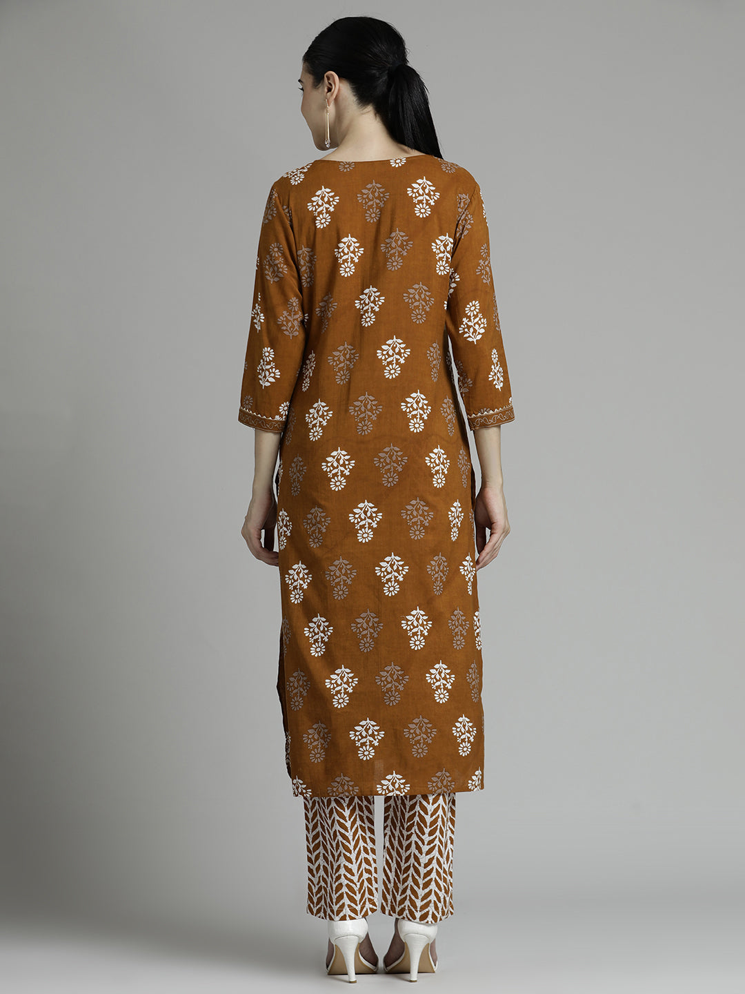 Brown Ethnic Motif Printed Pure Cotton Suit Set