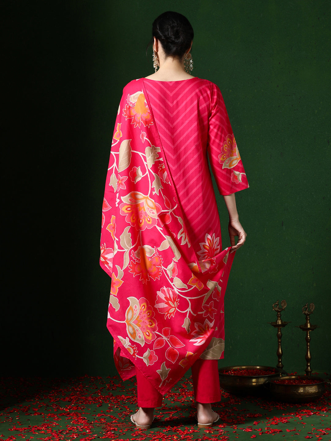 Floral Embroidered A-Line Pure Cotton Kurta & Trousers Sets