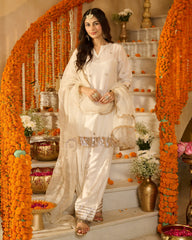 Devi Off White Solid Chanderi Farsi Salwar Set