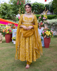 Teela Mustard Bandhani Chanderi Suit Set