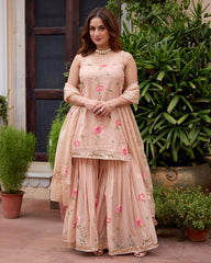 Palash Tan Handpainted Chanderi Sharara Set