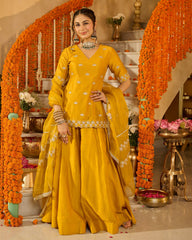 Charvi Yellow Solid Chanderi Suit Set