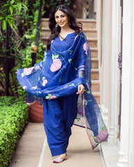Padma Blue Handpainted Chanderi Suit Set