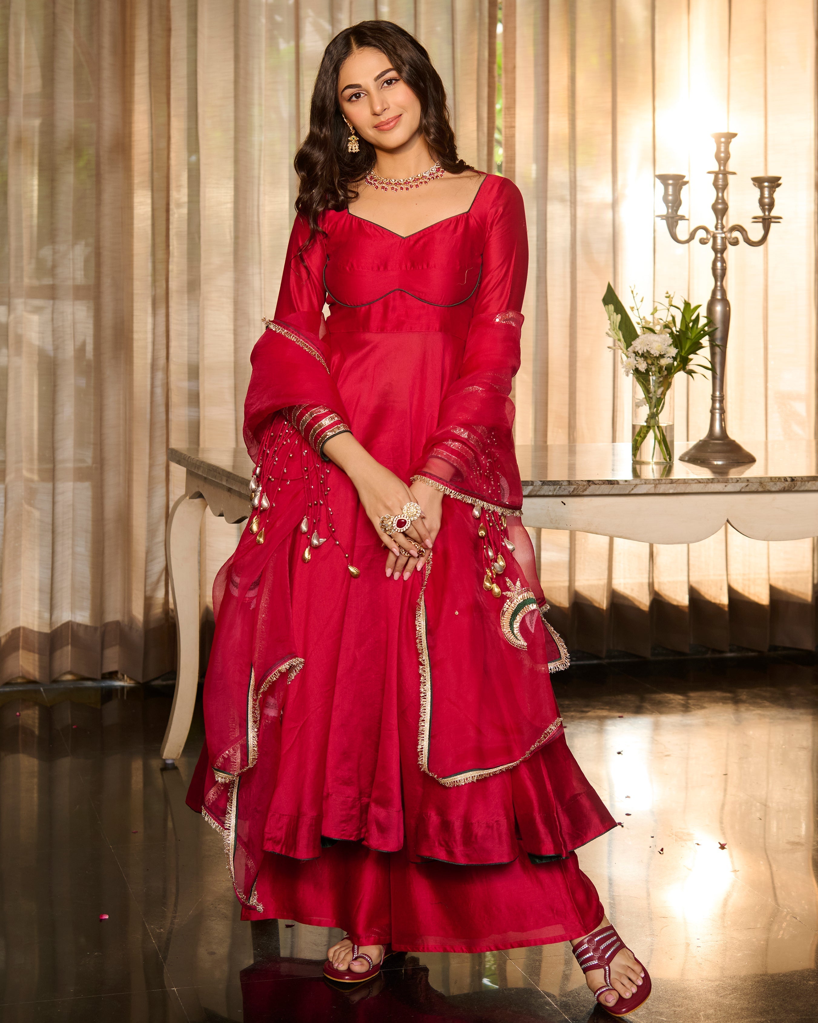 Vibha Magenta Solid Chanderi Suit Set
