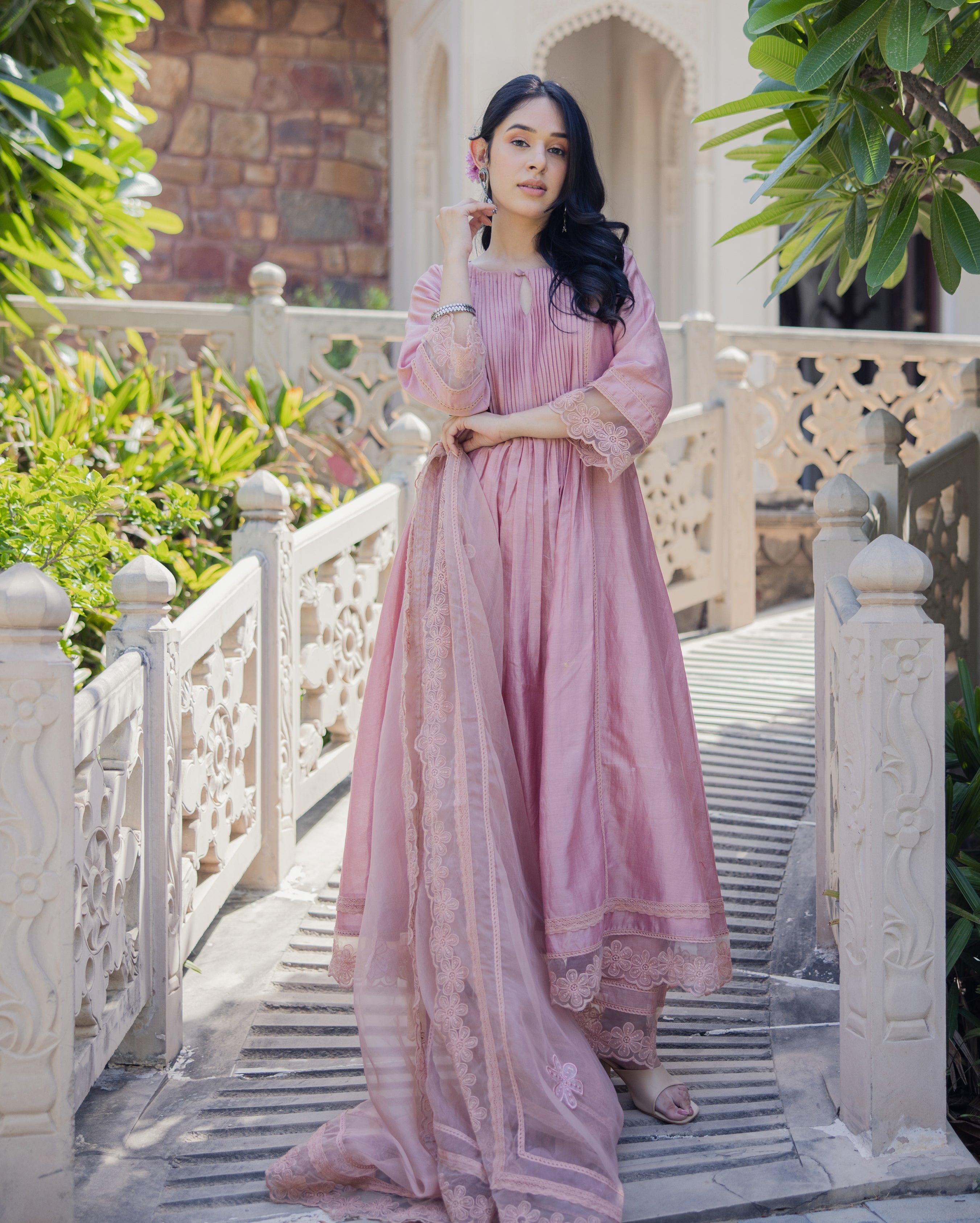 Mary Mauve Embroidered Chanderi Suit Set