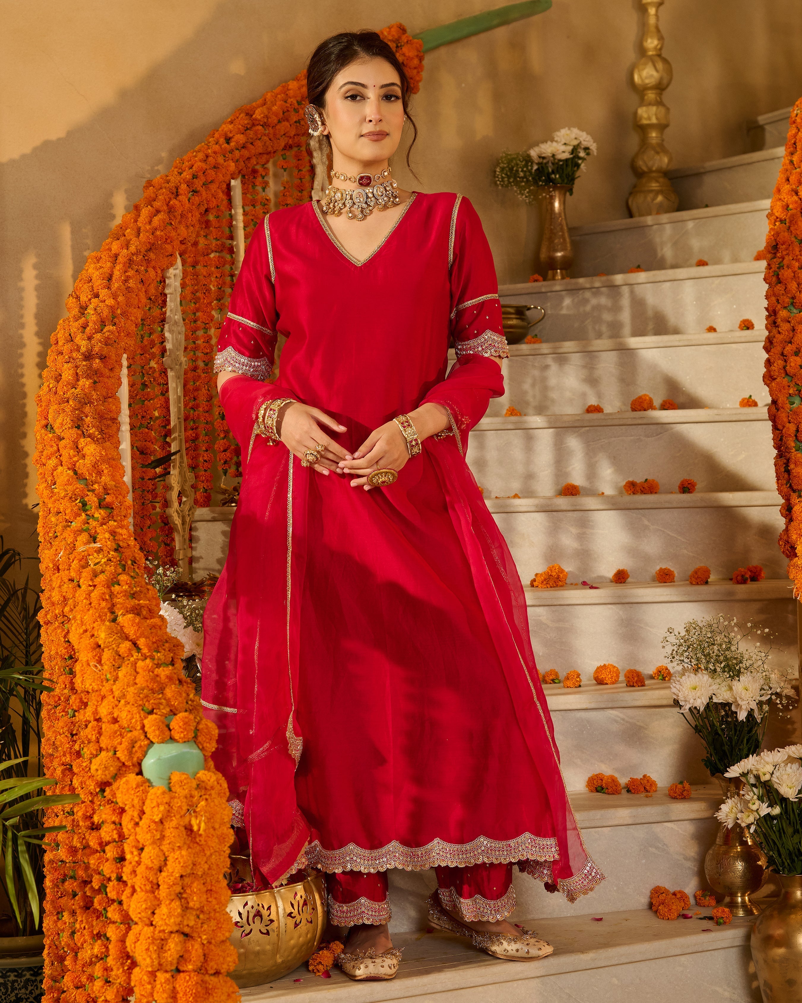 Tarini Magenta Solid Chanderi Suit Set