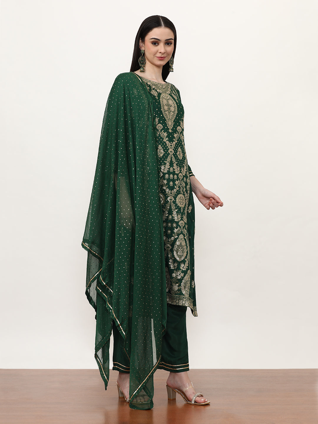 Embroidered Cotton Blend Floral Kurta Sets With Dupatta