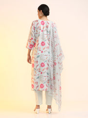 Embroidered Linen Floral Kurta Sets With Dupatta