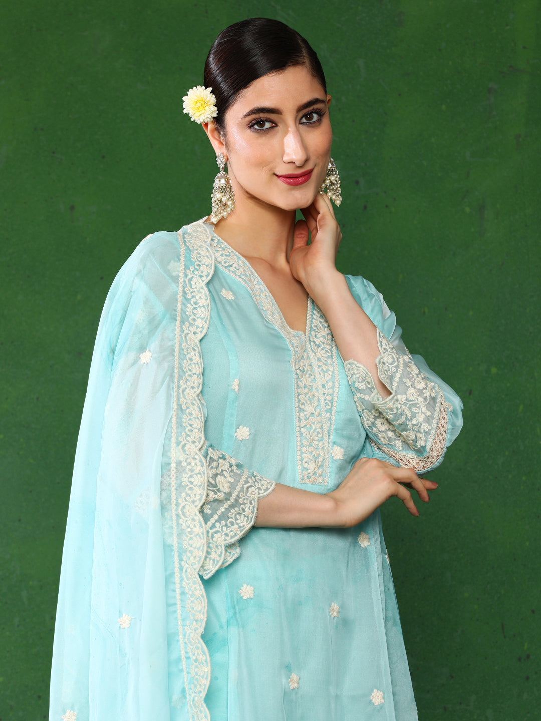 Floral Embroidered A-Line Kurta & Trousers Sets