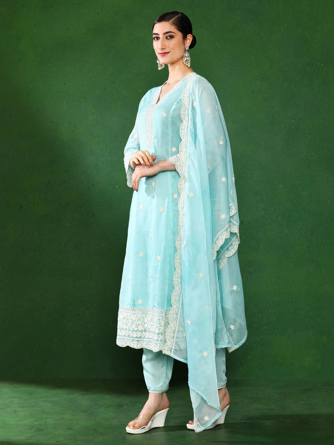 Floral Embroidered A-Line Kurta & Trousers Sets