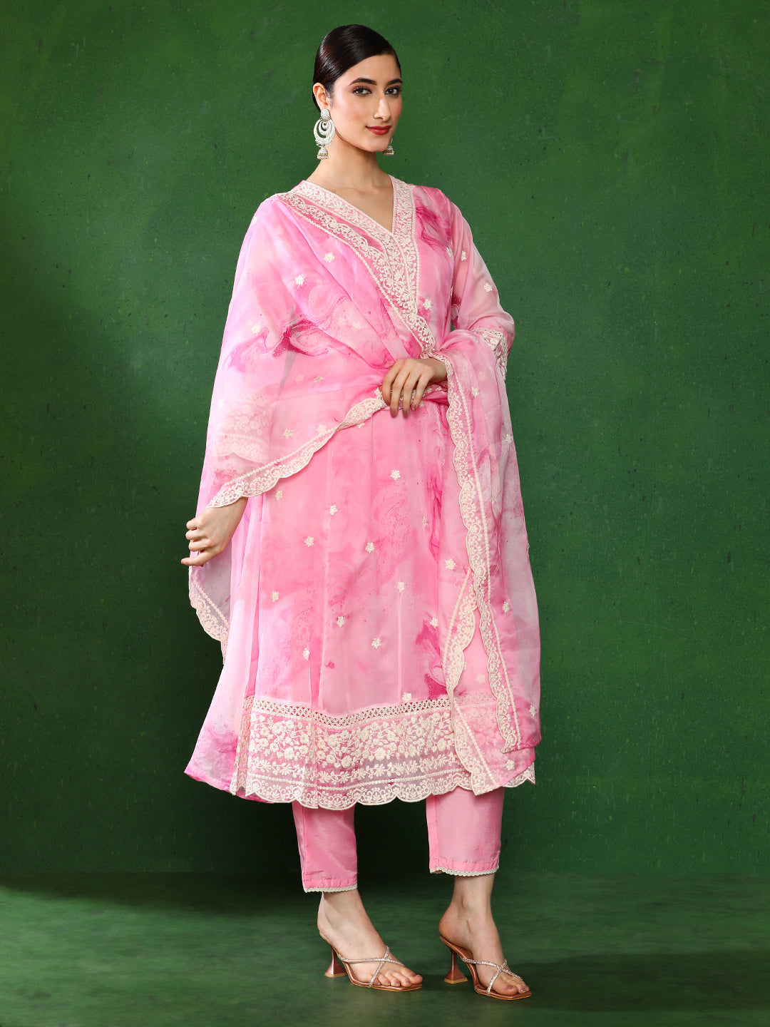 Floral Embroidered A-Line Kurta & Trousers Sets