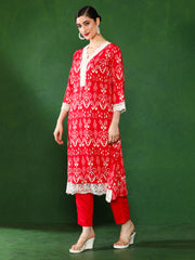 Floral Embroidered Straight Kurta & Trousers Sets