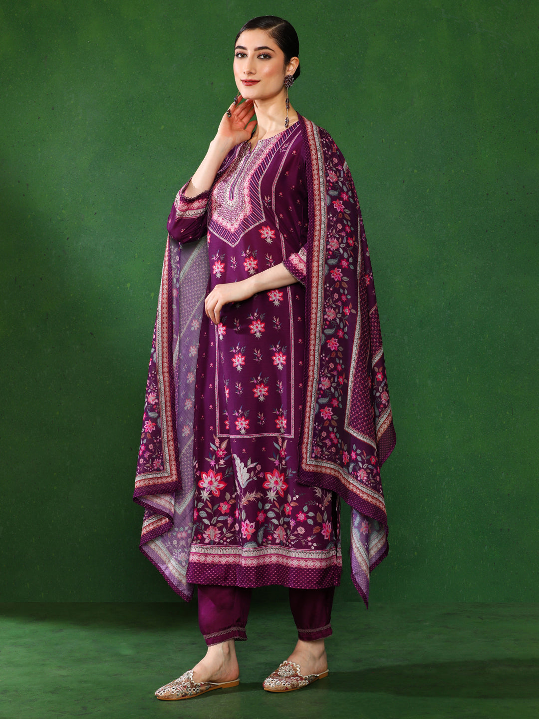 Floral Embroidered A-Line Kurta & Trousers Sets