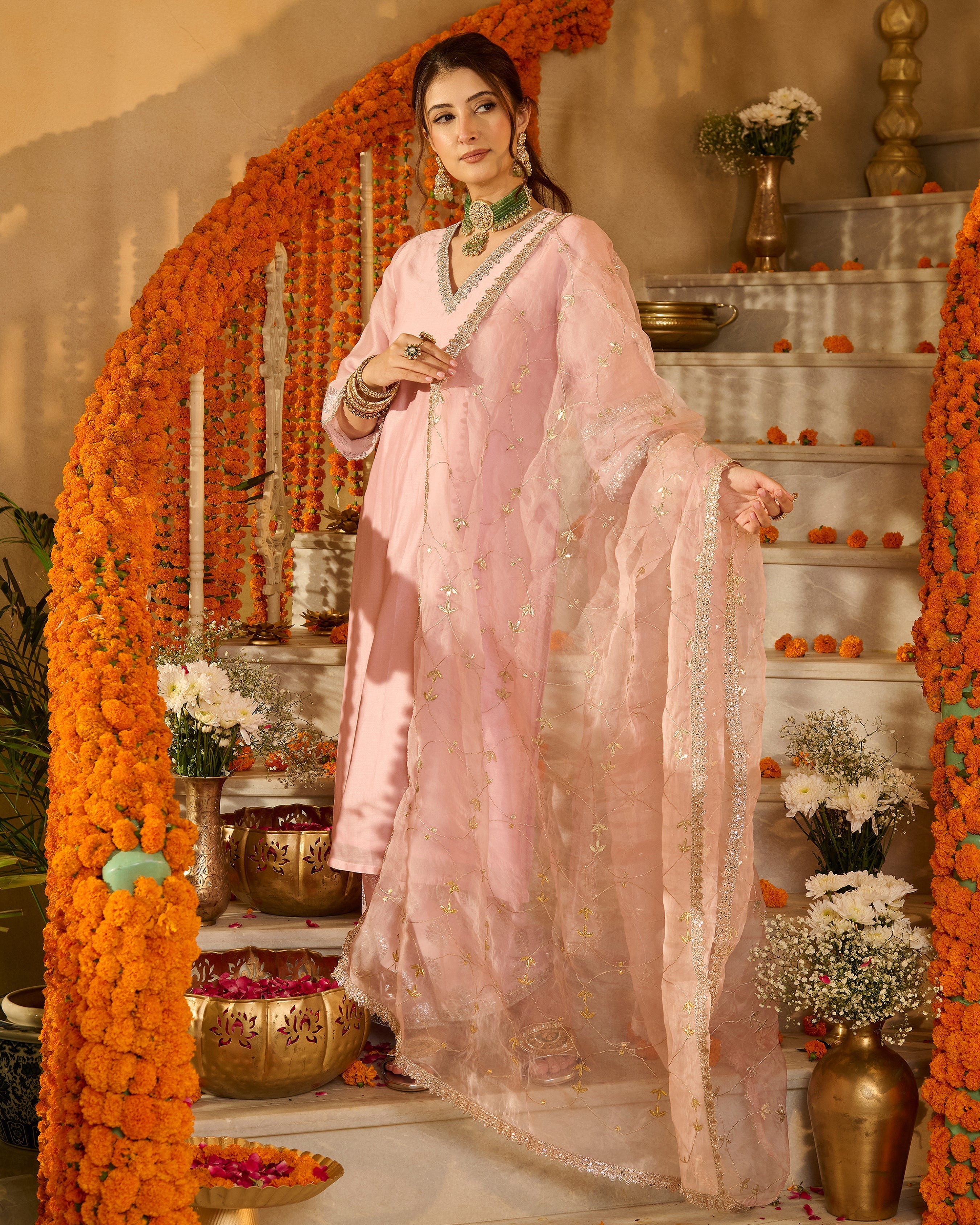 Archita Light Pink Solid Chanderi Suit Set