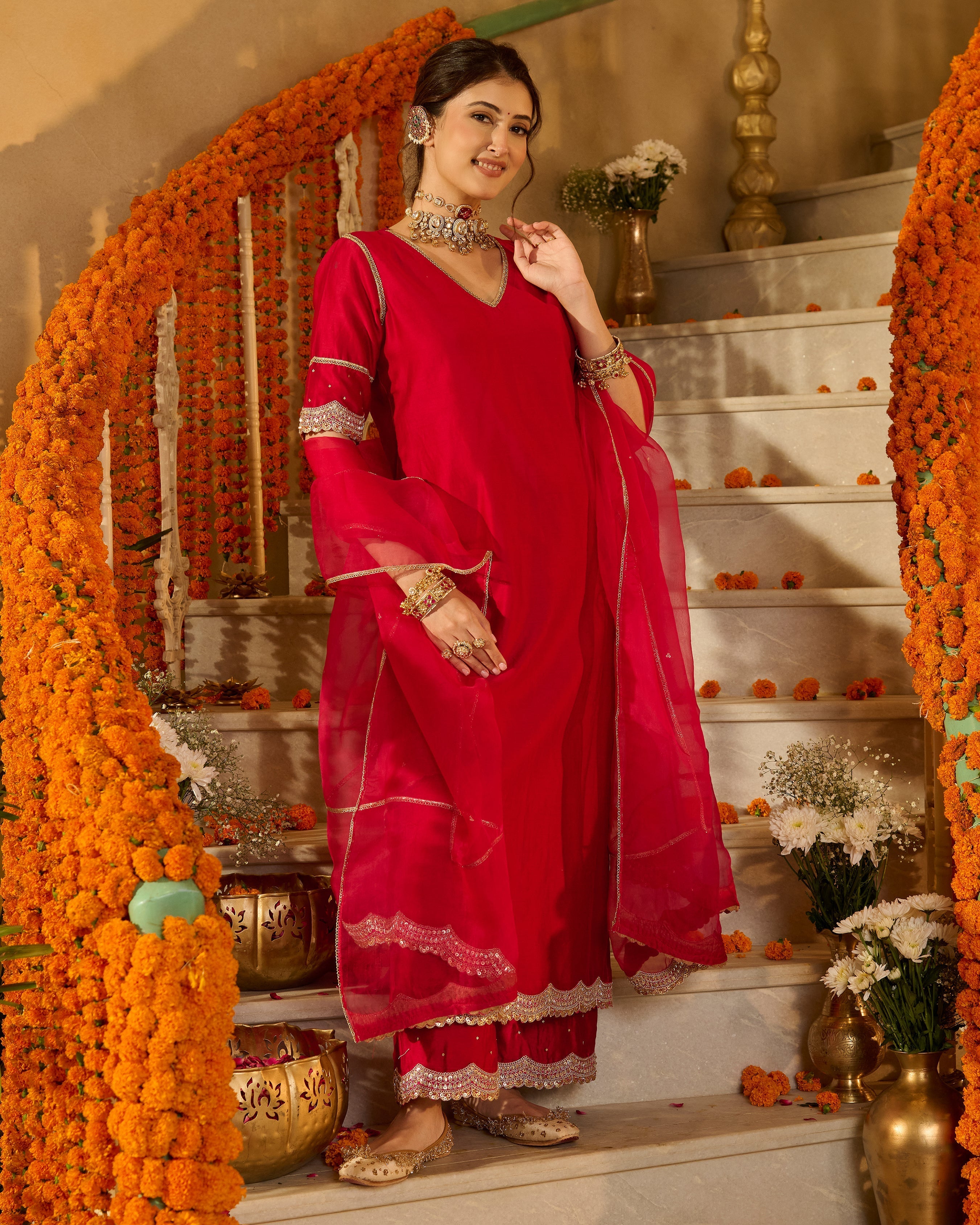 Tarini Magenta Solid Chanderi Suit Set