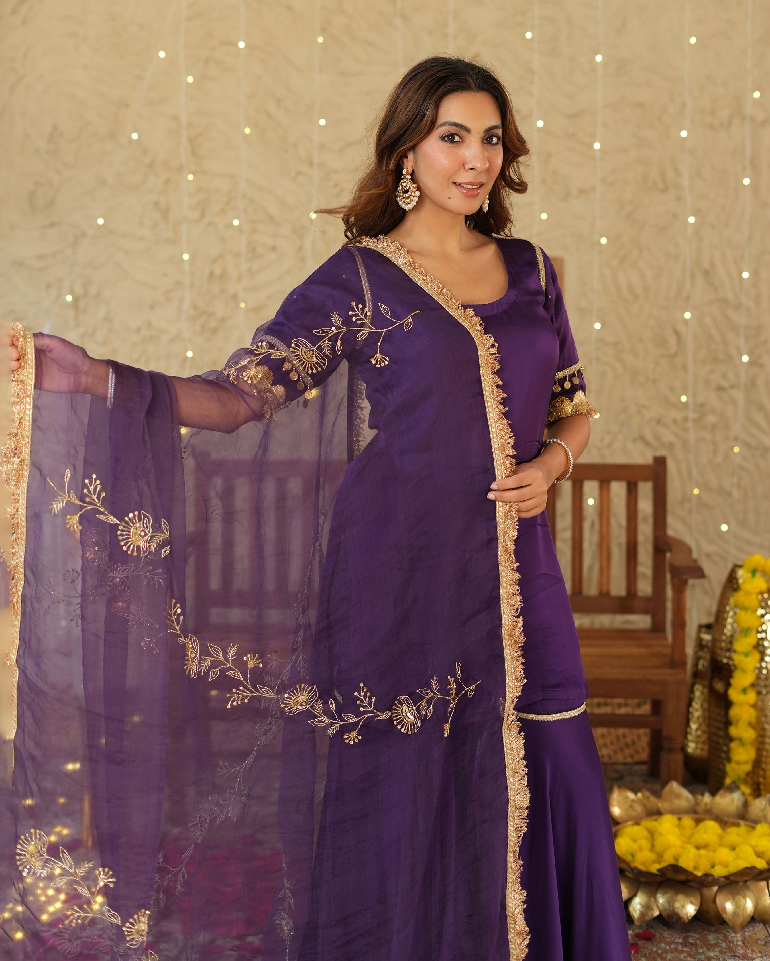 Ujwal Purple Solid Satin Sharara Set