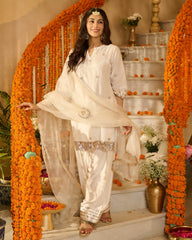 Devi Off White Solid Chanderi Farsi Salwar Set
