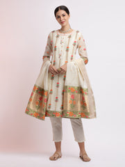 Off White Embroidered Chanderi Cotton Kurta Set With Dupatta