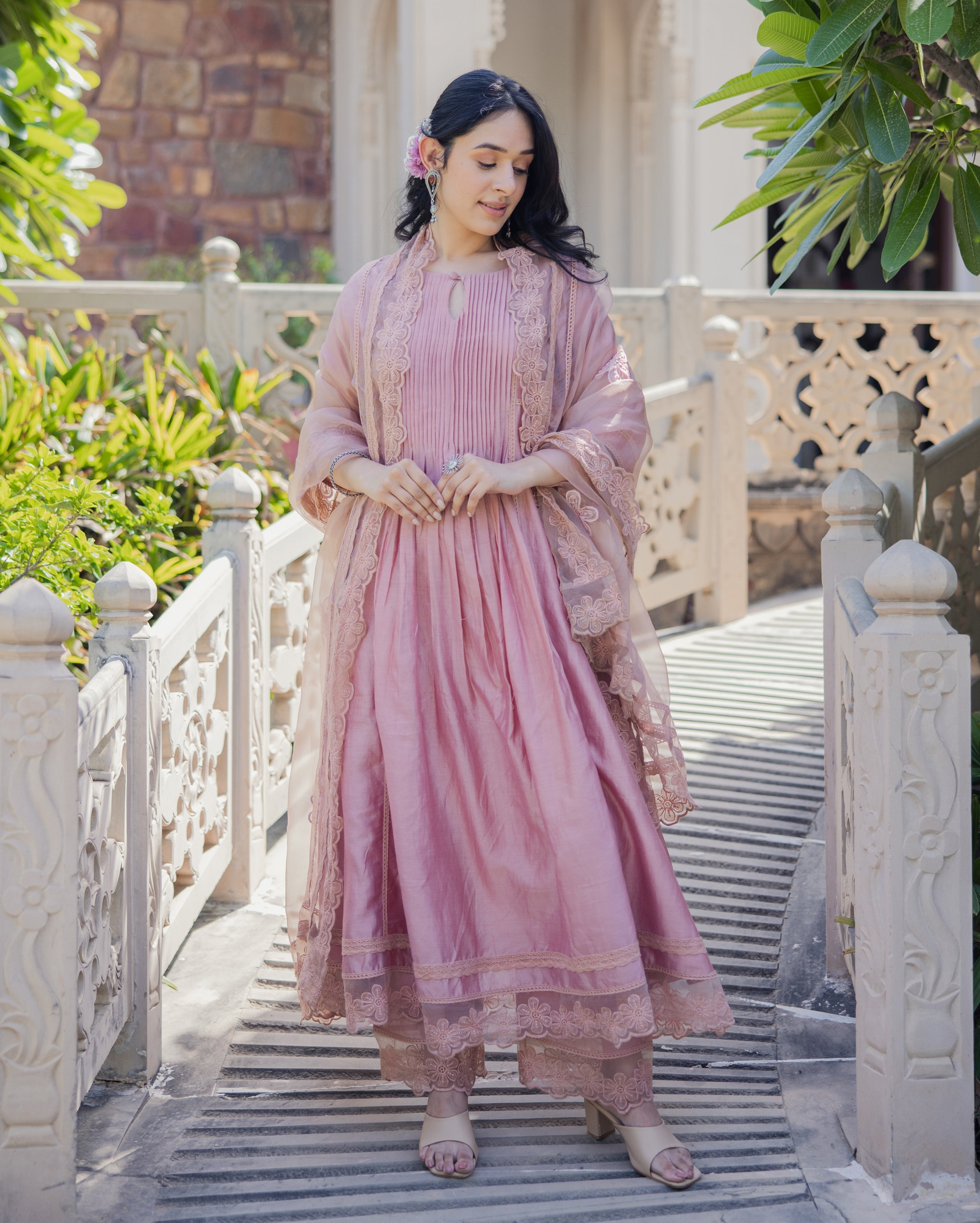 Mary Mauve Embroidered Chanderi Suit Set
