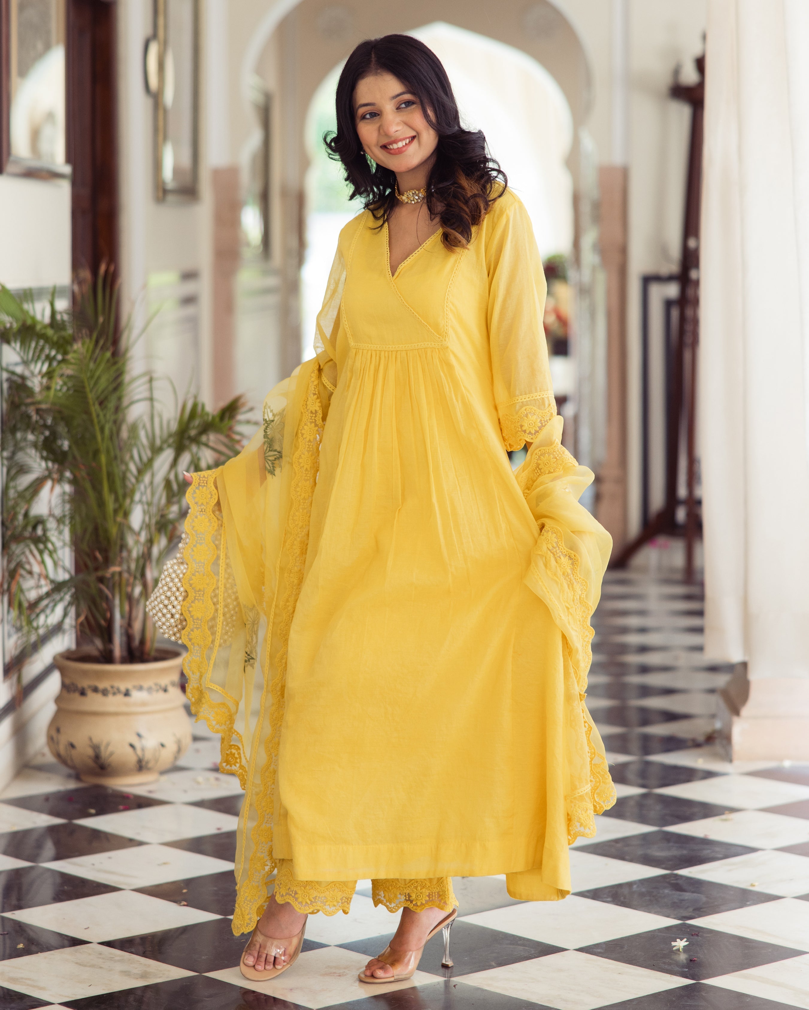 Sakshi Yellow Embroidered Chanderi Suit Set