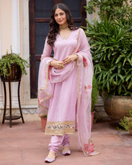 Parijat Lilac Handpainted Chanderi Suit Set