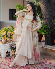 Harsinghar Beige Handpainted Viscose Organza Suit Set