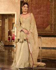 Tilki Olive Green Solid Silk Sharara Set